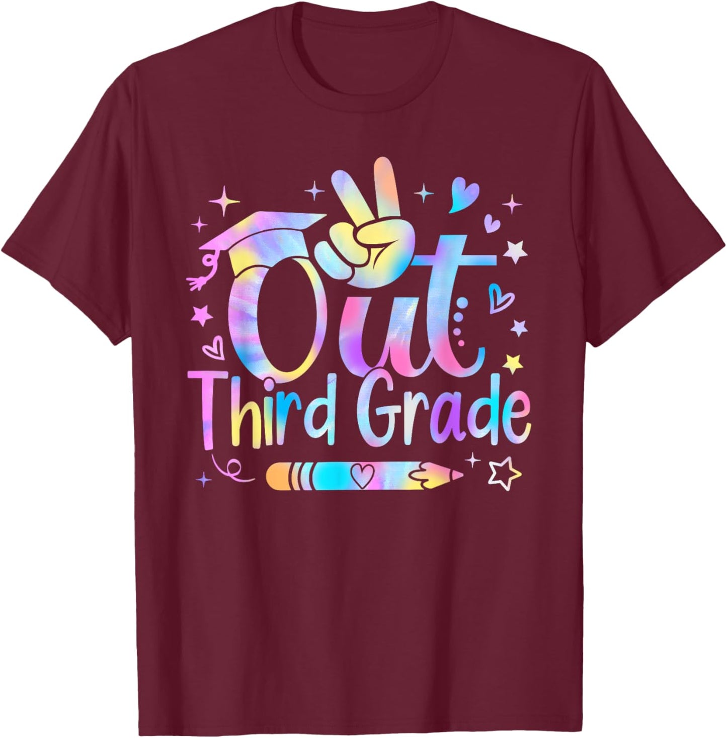Peace Out Third Grade Cute Tie Dye Last Day Of 3rd Grade T-Shirt - T-Shirt | Maroon