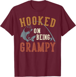 Hooked On Being Grampy Father's Day Fishing Grampy T-Shirt - T-Shirt | Maroon