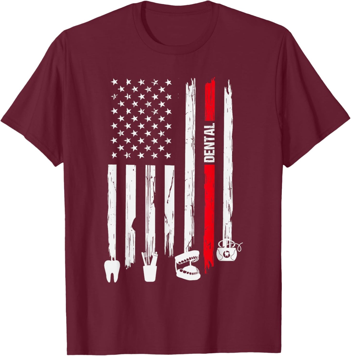 4th Of July Dental Dentist American Flag Patriotic Hygienist Men T-Shirt - T-Shirt | Maroon