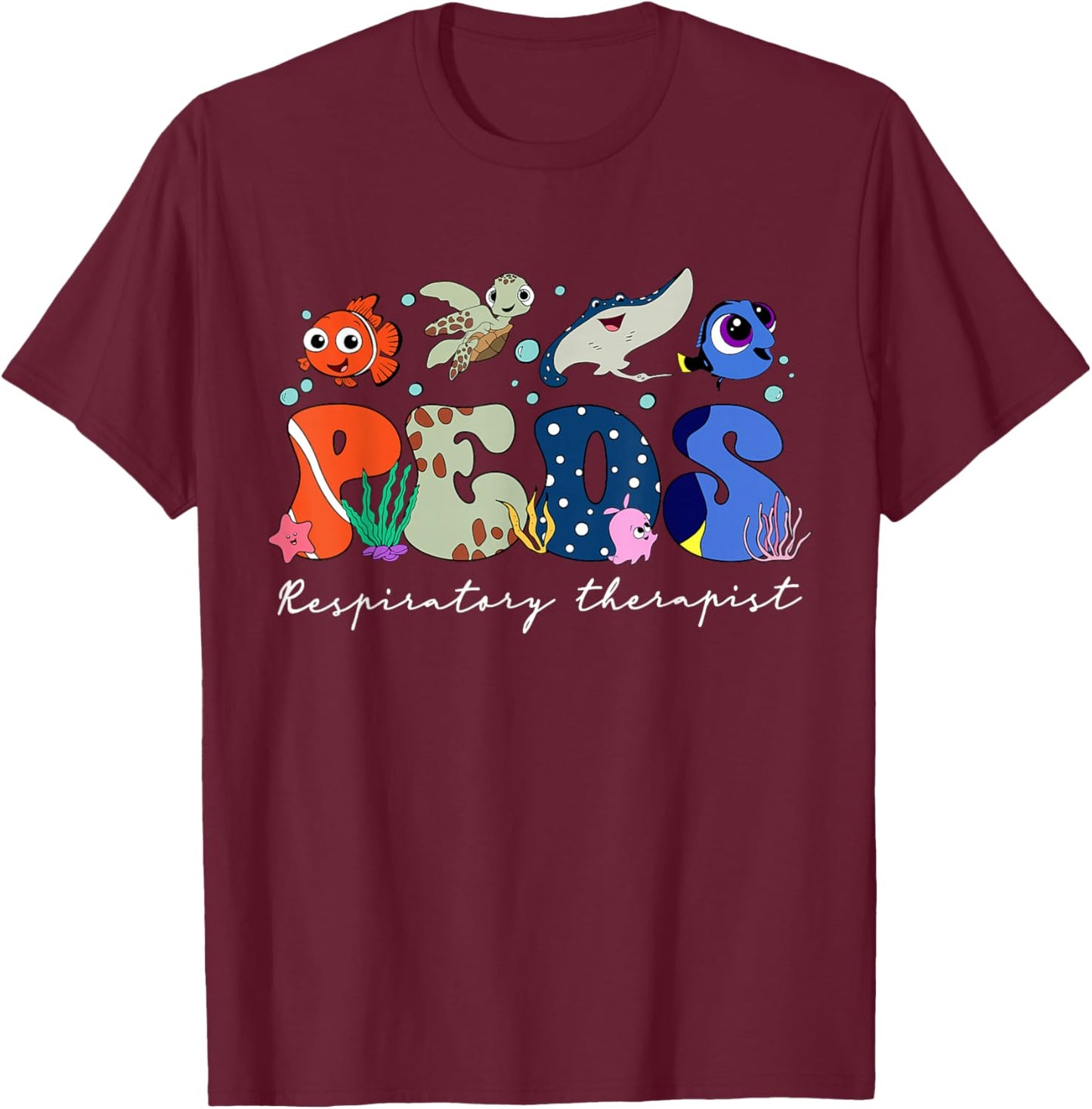 PEDS Respiratory Therapist Ocean Animal Pediatric RT Summer T-Shirt - T-Shirt | Maroon