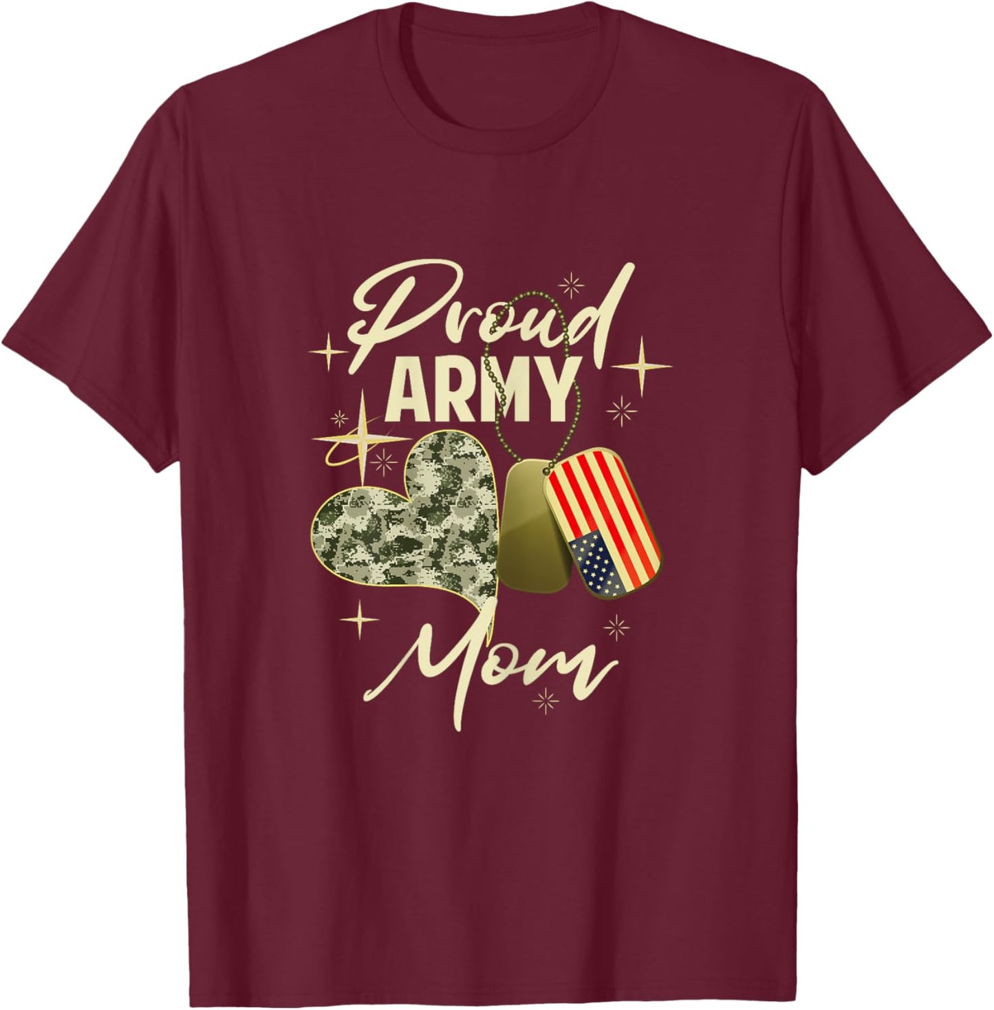 Proud Army Mom Camouflage Mother's Day Dog Tag US Flag Women T-Shirt - T-Shirt | Maroon