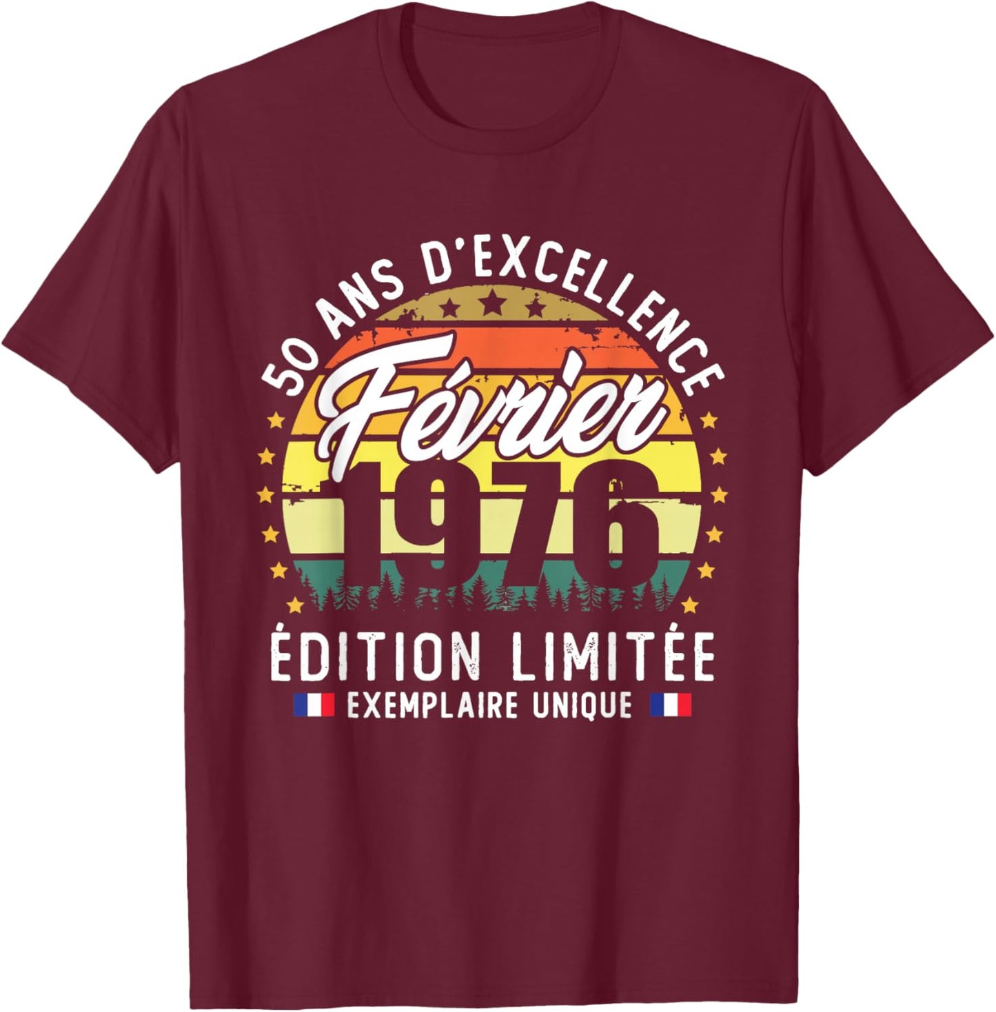 Vintage February 1976 50th Birthday Gift T-Shirt - T-Shirt | Maroon