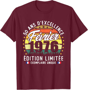 Vintage February 1976 50th Birthday Gift T-Shirt - T-Shirt | Maroon