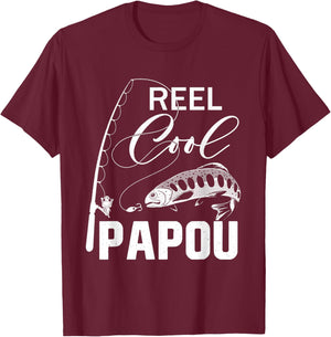Reel Cool Papou Fishing Gifts For Father's Day Fisherman T-Shirt - T-Shirt | Maroon