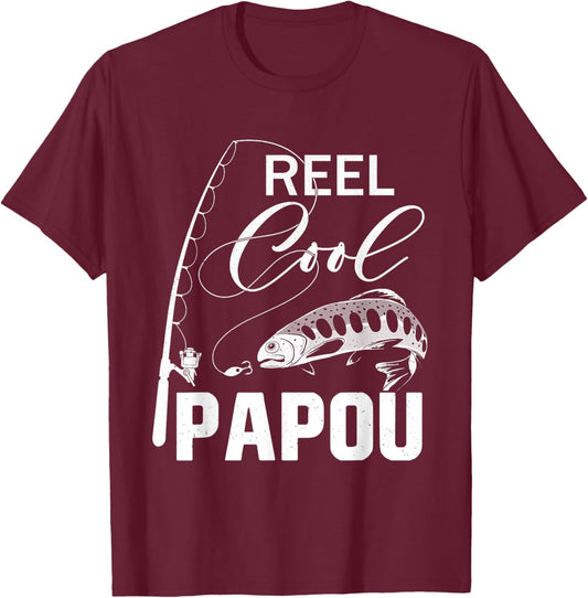 Reel Cool Papou Fishing Gifts For Father's Day Fisherman T-Shirt - T-Shirt | Maroon