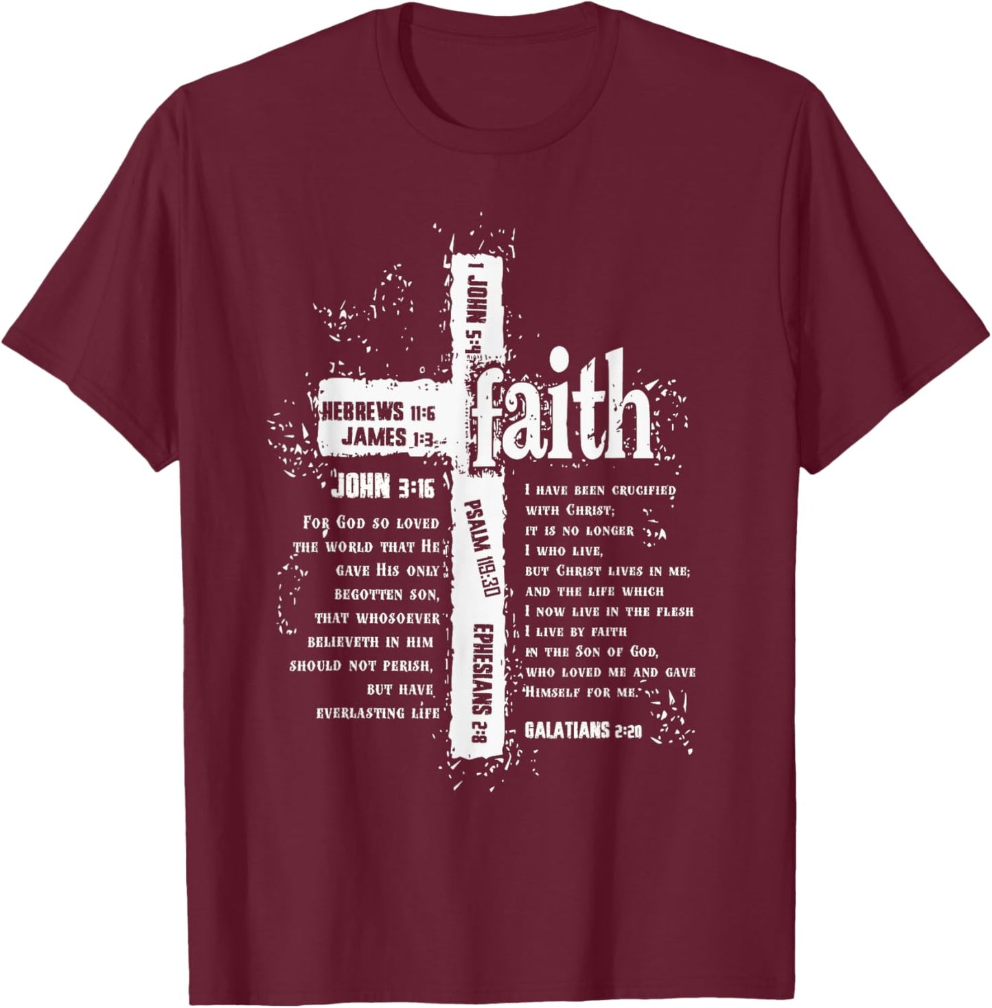 Faith Cross and Bible Verses T-Shirt - T-Shirt | Maroon