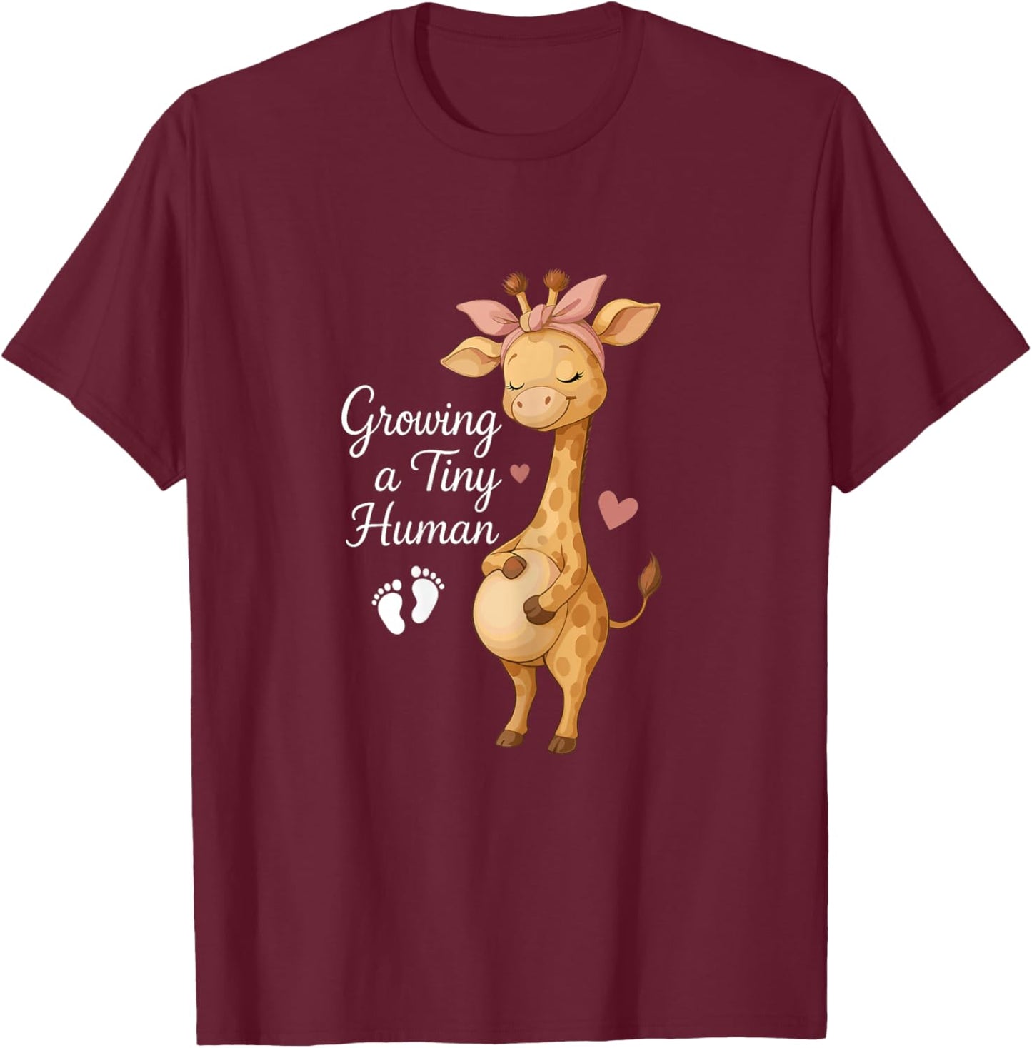 Growing A Tiny Human Cute Giraffe Pregnancy Announcement T-Shirt - T-Shirt | Maroon