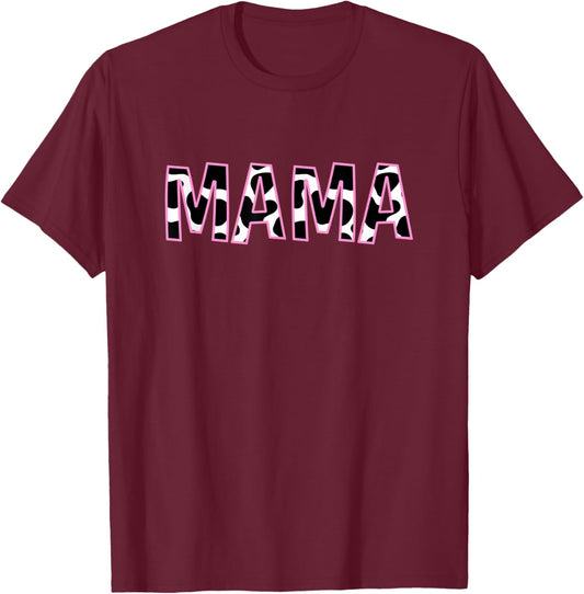 Mama Cow Print Cow Pattern Mother's Day Baby Girl Birthday T-Shirt - T-Shirt | Maroon