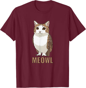 Meowl Katzen-Eule Meme Design - Internet Brainrot Culture T-Shirt - T-Shirt | Maroon