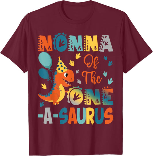 Nonna Of The One-A-Saurus 2Nd Birthday Dinosaur Party T-Shirt - T-Shirt | Maroon