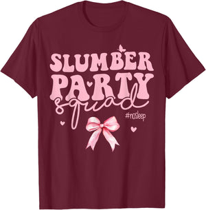 Slumber Party Squad Matching Sleepover Girls Coqutte Bow T-Shirt - T-Shirt | Maroon