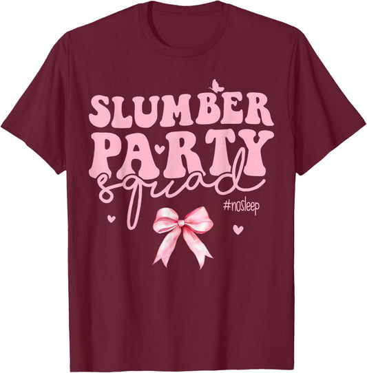 Slumber Party Squad Matching Sleepover Girls Coqutte Bow T-Shirt - T-Shirt | Maroon