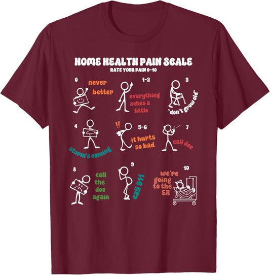 Rate Your Pain Home Health Pain Scale Therapist Nursing T-Shirt - T-Shirt | Maroon