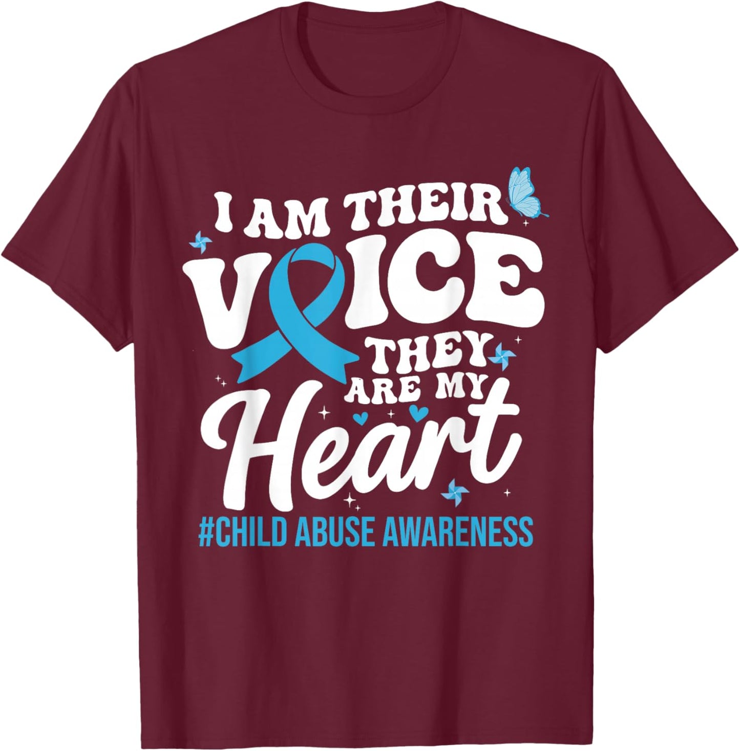 Groovy I'm Their Voice Support Child Abuse Awareness Blue T-Shirt - T-Shirt | Maroon