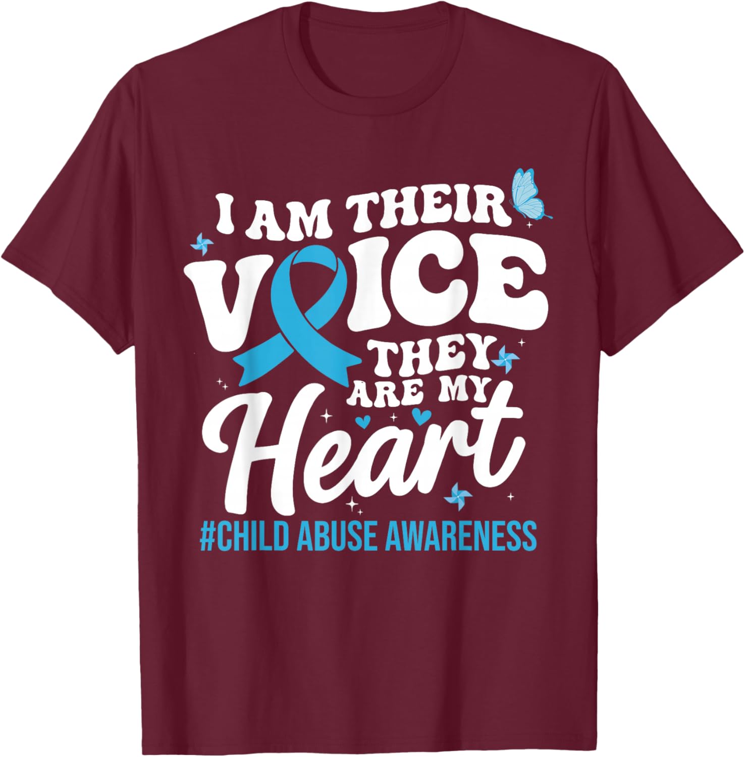 Groovy I'm Their Voice Support Child Abuse Awareness Blue T-Shirt - T-Shirt | Maroon