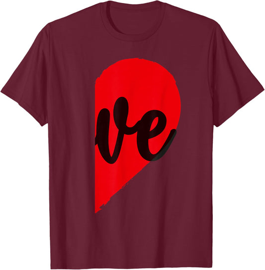 Couple Half Heart Love Funny Valentine's Day Women Men Adult T-Shirt - T-Shirt | Maroon