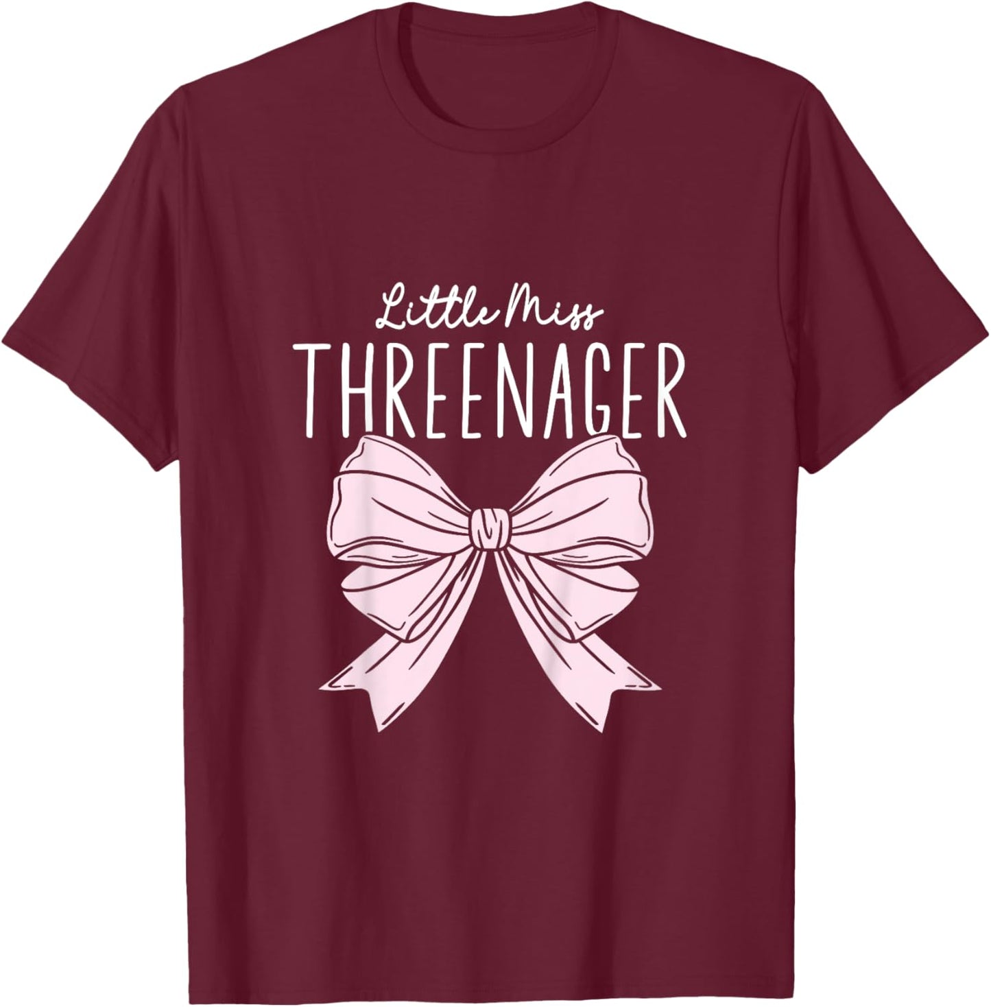 Little Miss Threenager Coquette Bow Birthday 3 Years T-Shirt - T-Shirt | Maroon