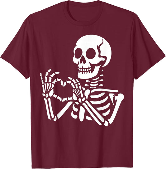Skeleton Hands Heart Sign Retro Halloween Skeleton Hand Sign T-Shirt - T-Shirt | Maroon