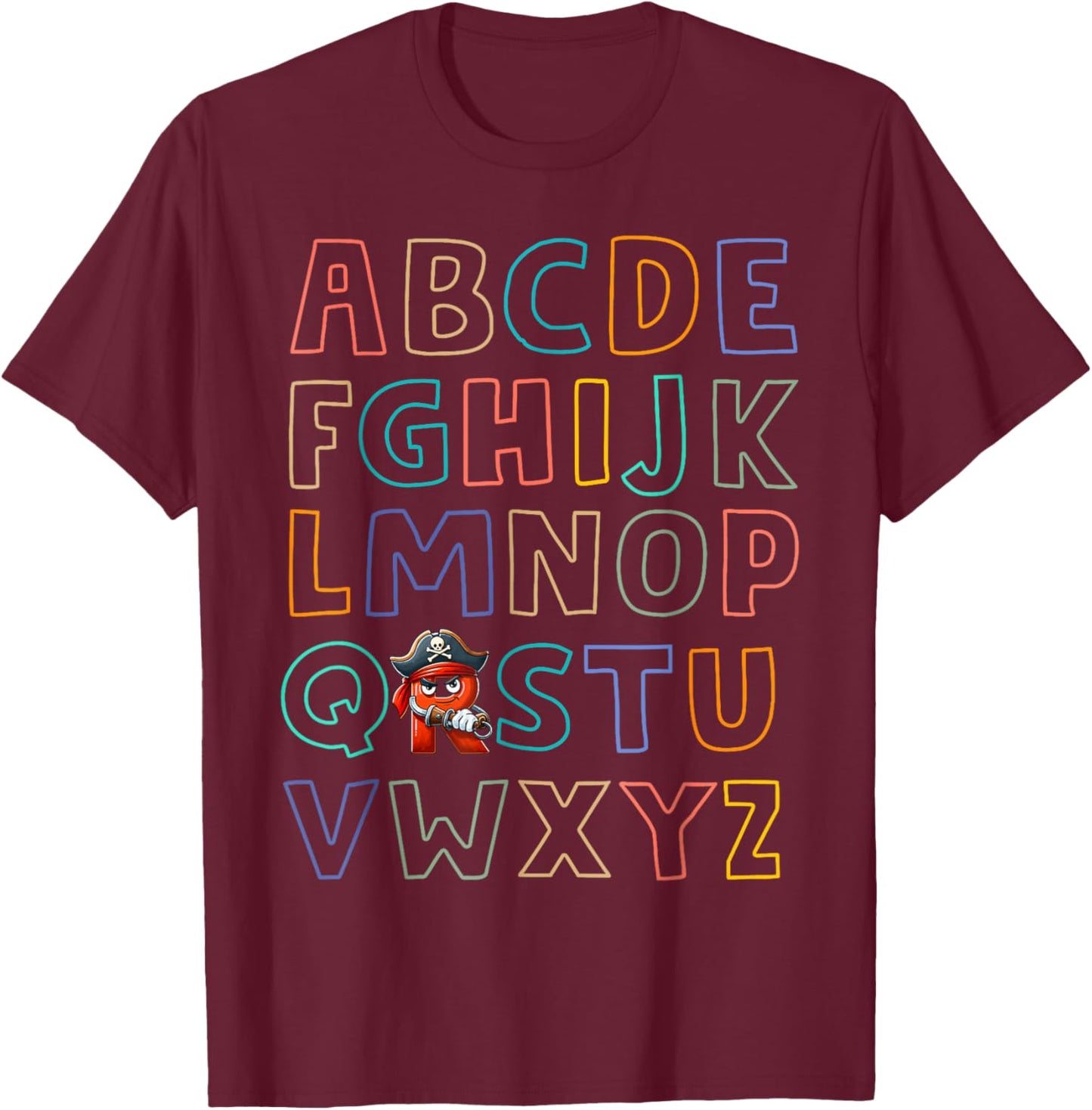 Funny Pirate Day Abc's Alphabet R Bandana Eyepatch Halloween T-Shirt - T-Shirt | Maroon