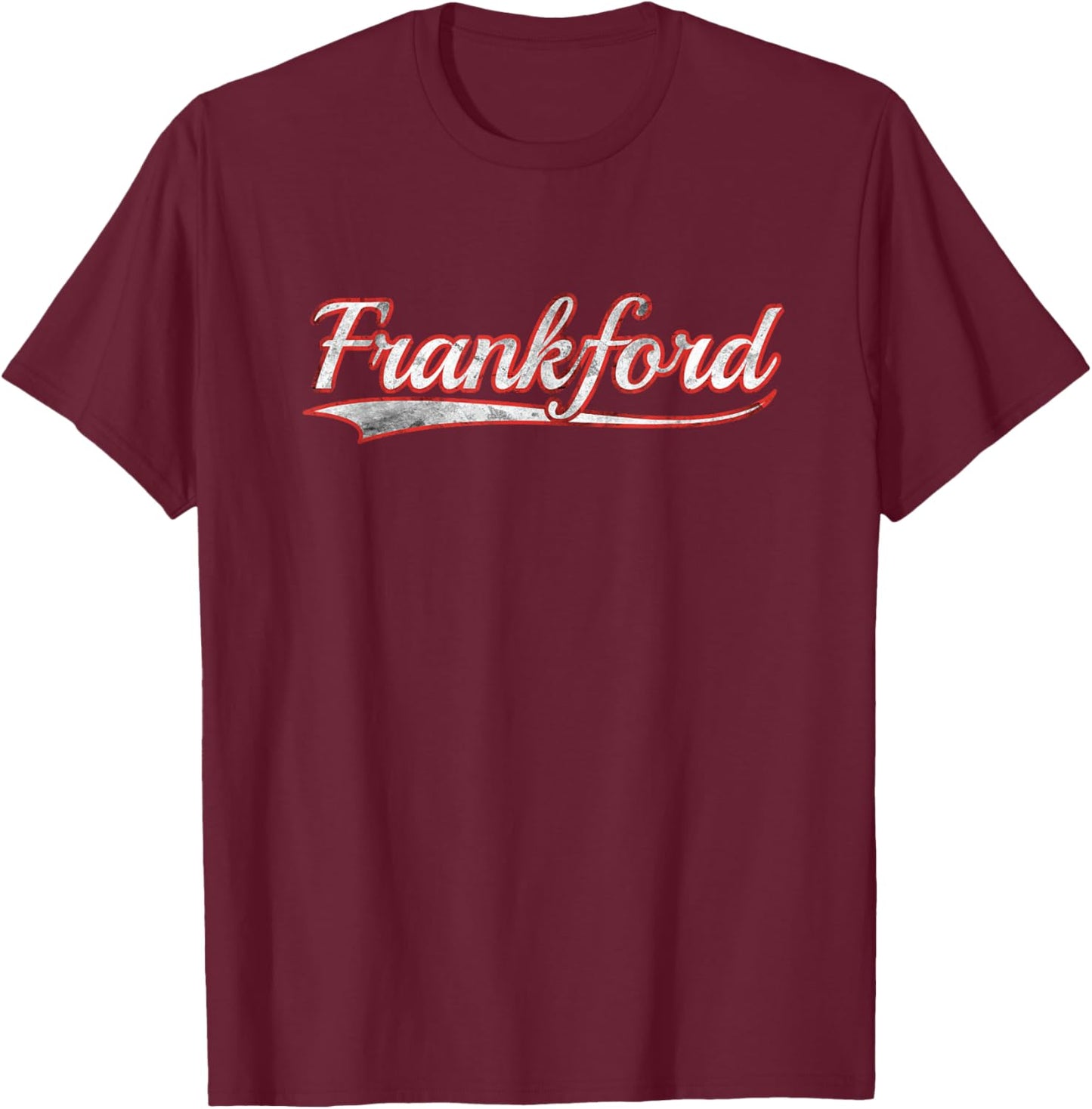 Frankford Vintage Varsity Distressed Throwback Style T-Shirt - T-Shirt | Maroon