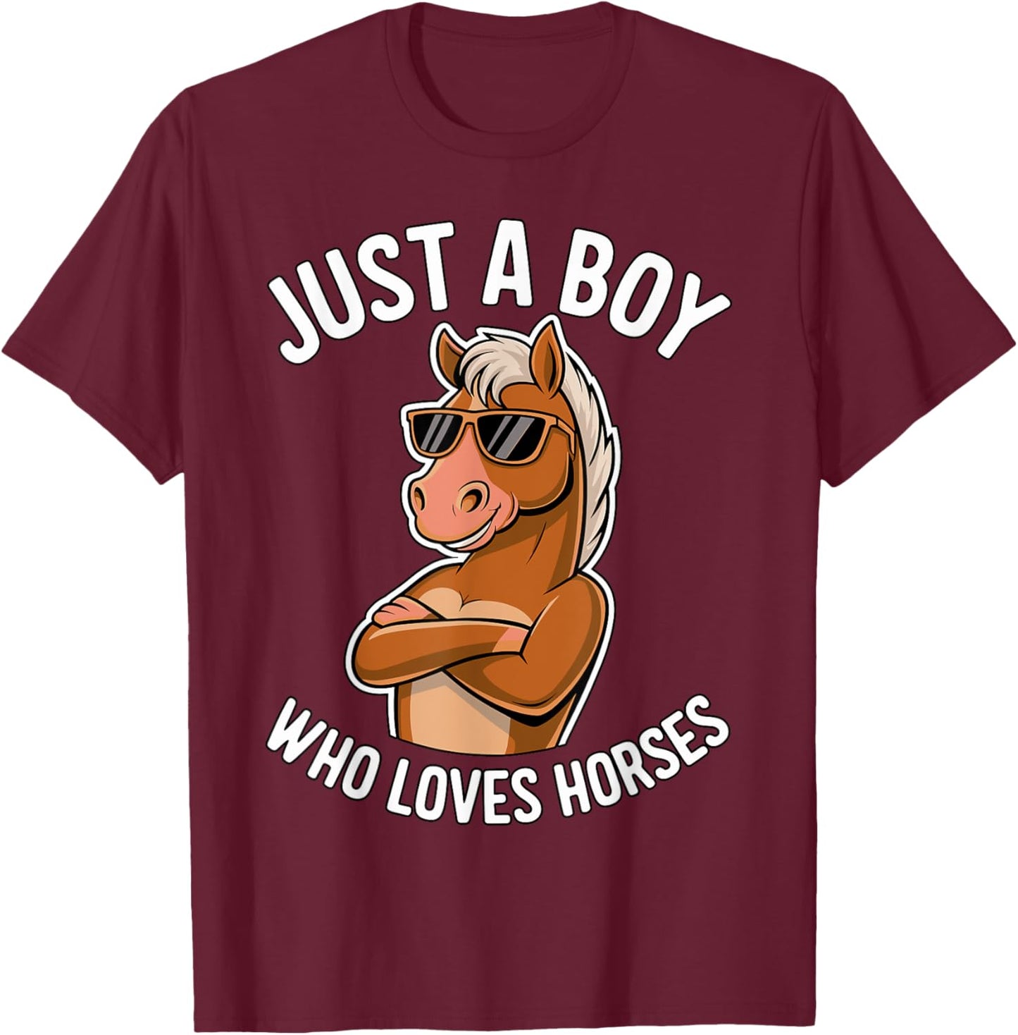 Just a Boy who loves Horses Equestrian Horseback T-Shirt - T-Shirt | Maroon