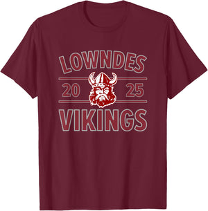 Lowndes Vikings Logo 2025 HS T-Shirt - T-Shirt | Maroon