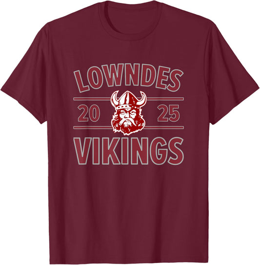 Lowndes Vikings Logo 2025 HS T-Shirt - T-Shirt | Maroon