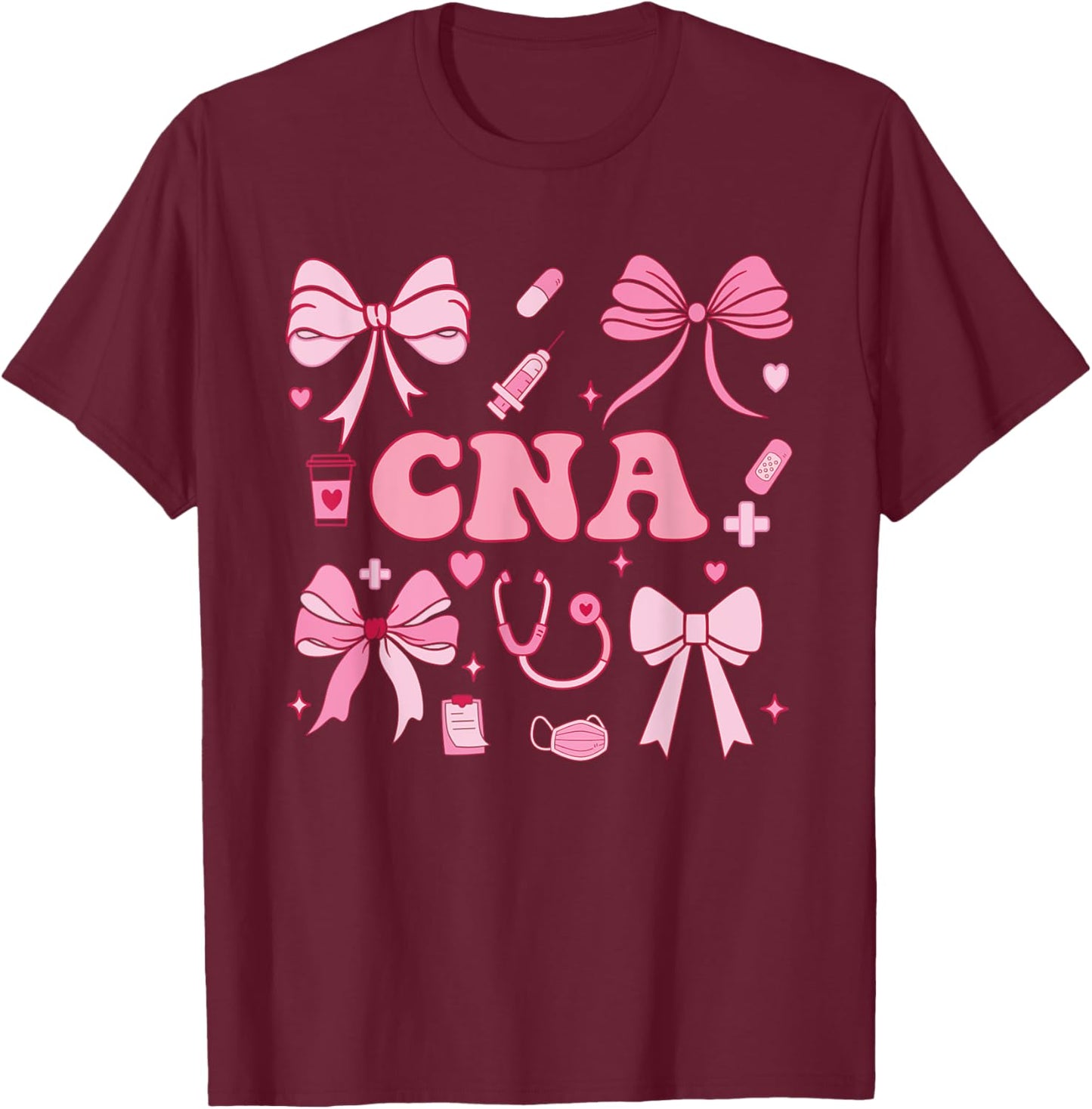 CNA Certified Nurse Assistant Coquette Bow T-Shirt - T-Shirt | Maroon