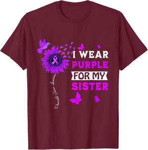 I Wear Purple For My Sister Pancreatic Cancer Awareness T-Shirt - T-Shirt | Maroon