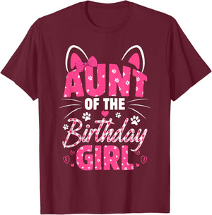 Aunt Of The Birthday Girl Cat Kitty Family Matching T-Shirt - T-Shirt | Maroon
