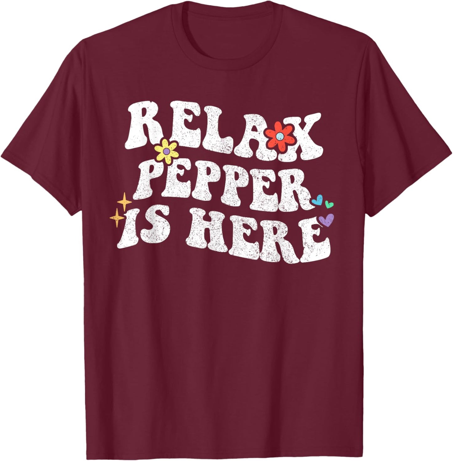 Retro Groovy Relax PEPPER Is Here Funny Mother's Day Name T-Shirt - T-Shirt | Maroon