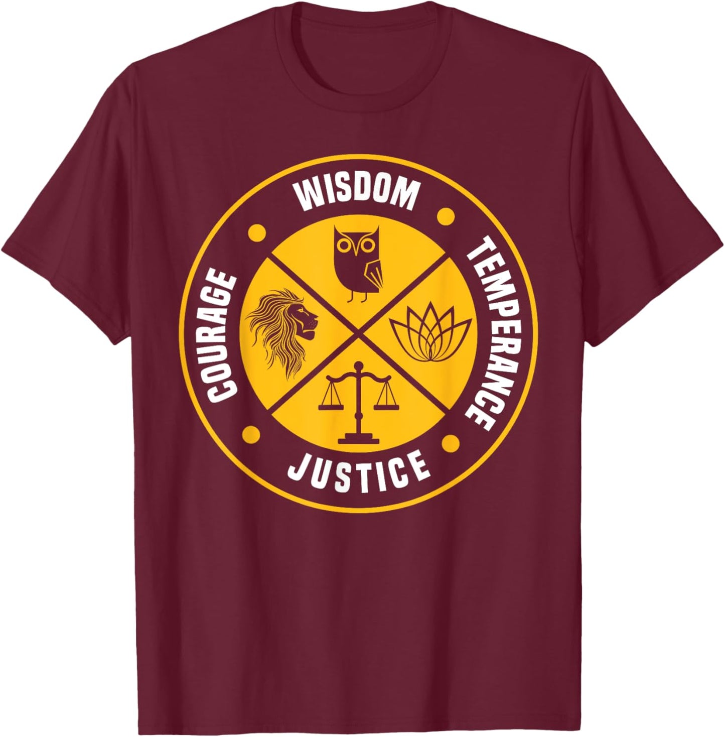 Stoic Virtues Wisdom Temperance Justice Courage Stoicism T-Shirt - T-Shirt | Maroon