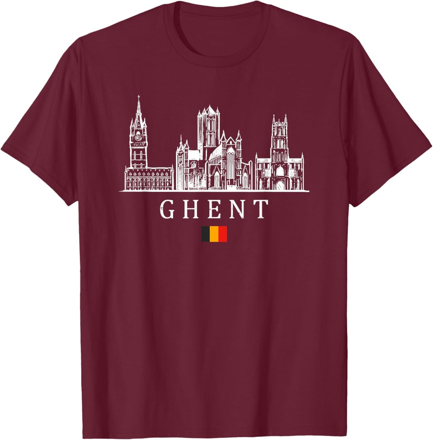 Vintage Ghent Belgium Vacation | Belgium Lover T-Shirt - T-Shirt | Maroon