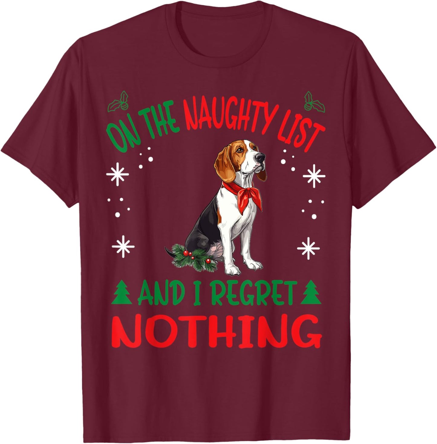Cute Treeing Walker Coonhound Dog Christmas On The Naughty Men Women T-Shirt - T-Shirt | Maroon