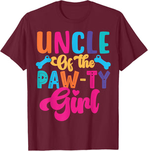 Uncle Of The Birthday Girl Dog Paw Family Matching Party T-Shirt - T-Shirt | Maroon