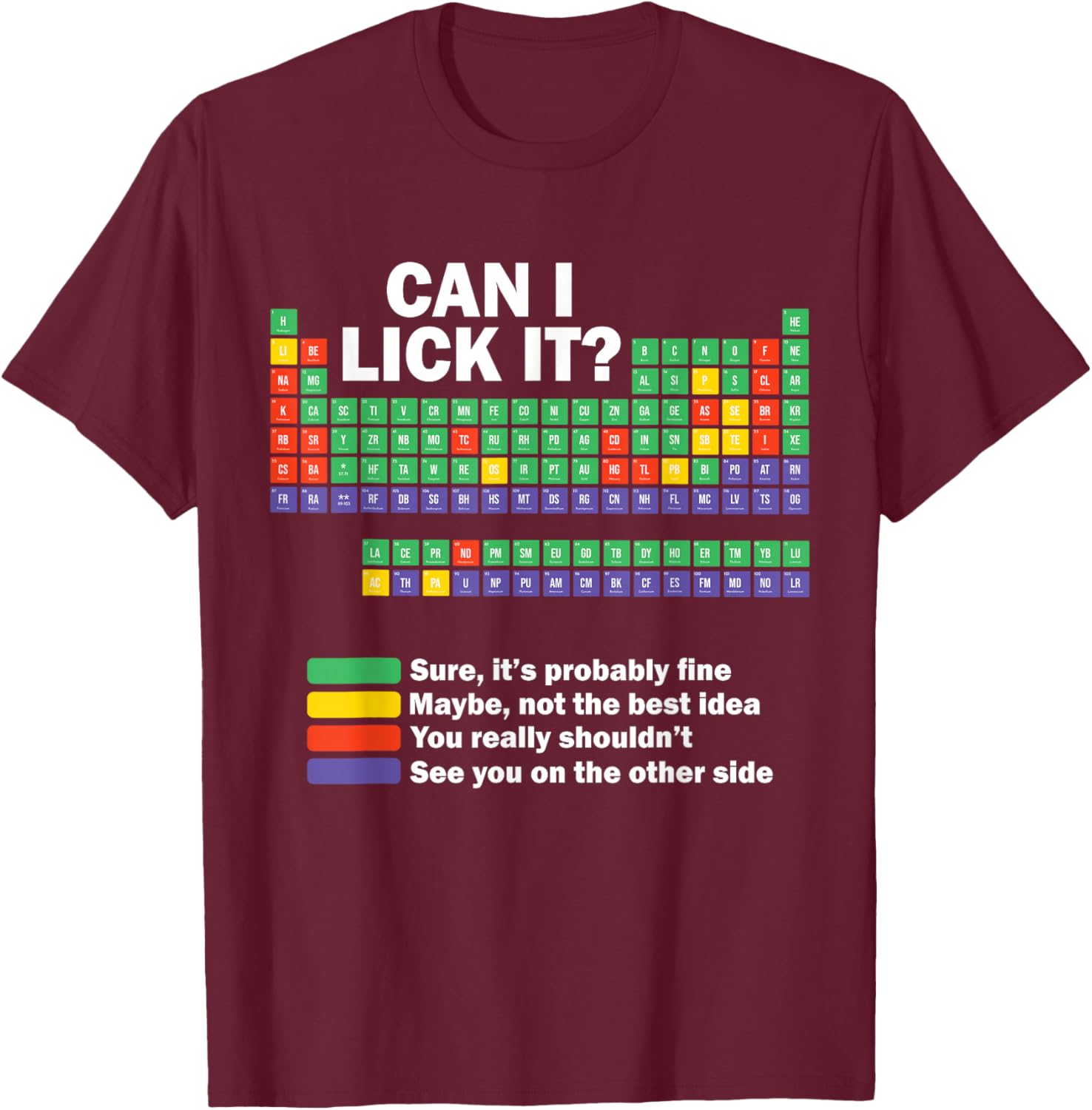 Can I Lick It Chemistry Periodic Table of Elements Science T-Shirt - T-Shirt | Maroon