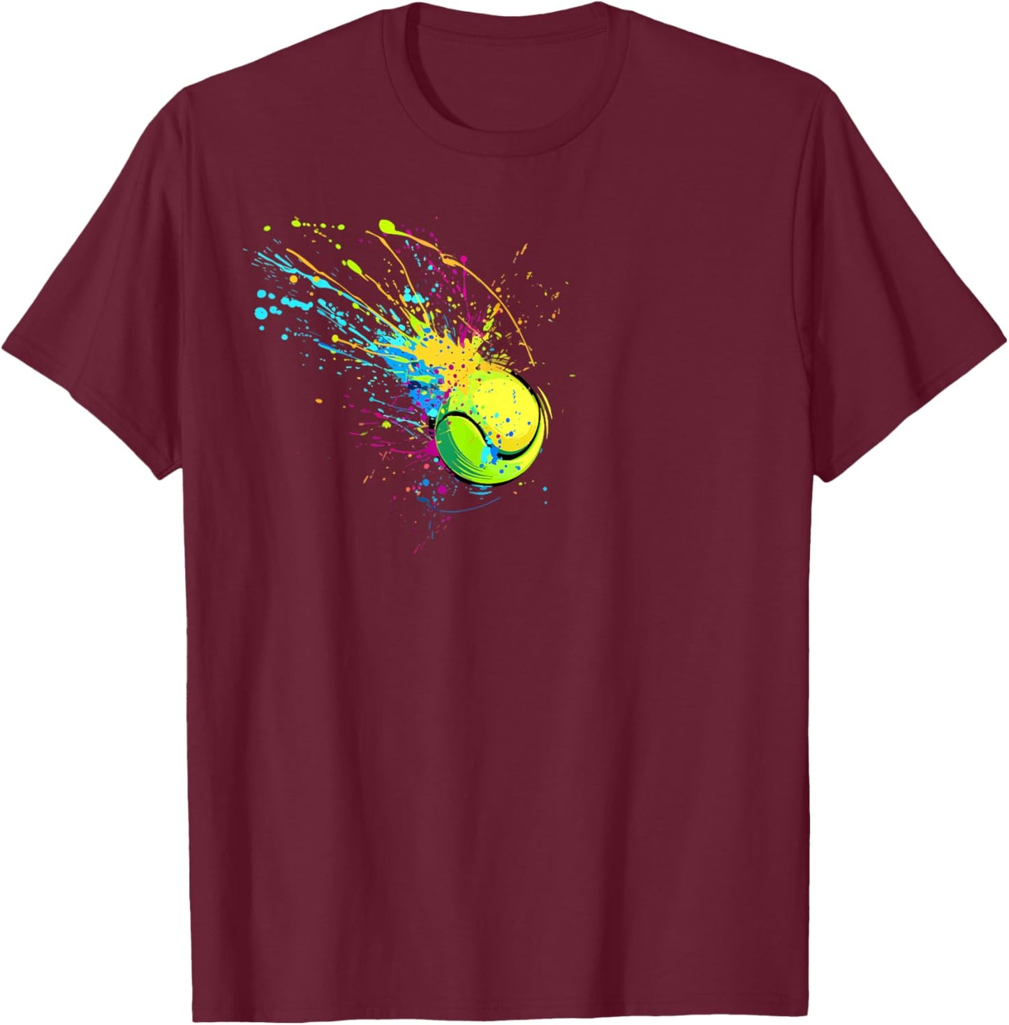 Colorful Tennis Ball Splash Art Tennis Lover T-Shirt - T-Shirt | Maroon