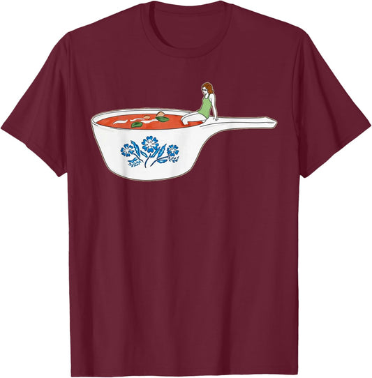 Corningware Blue Dish Tomato Soup Retro Vintage Pyrex T-Shirt - T-Shirt | Maroon