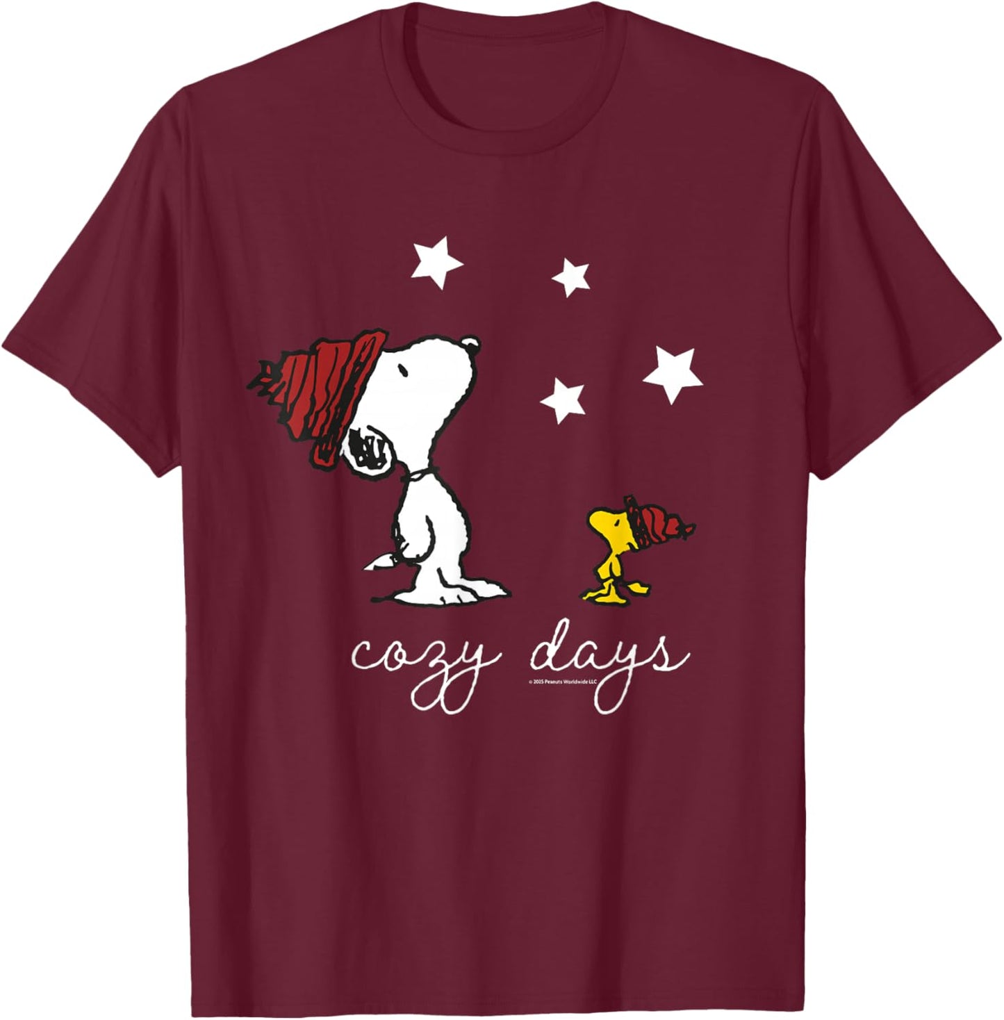 Peanuts - Snoopy Woodstock Cosy Days Winter T-Shirt - T-Shirt | Maroon