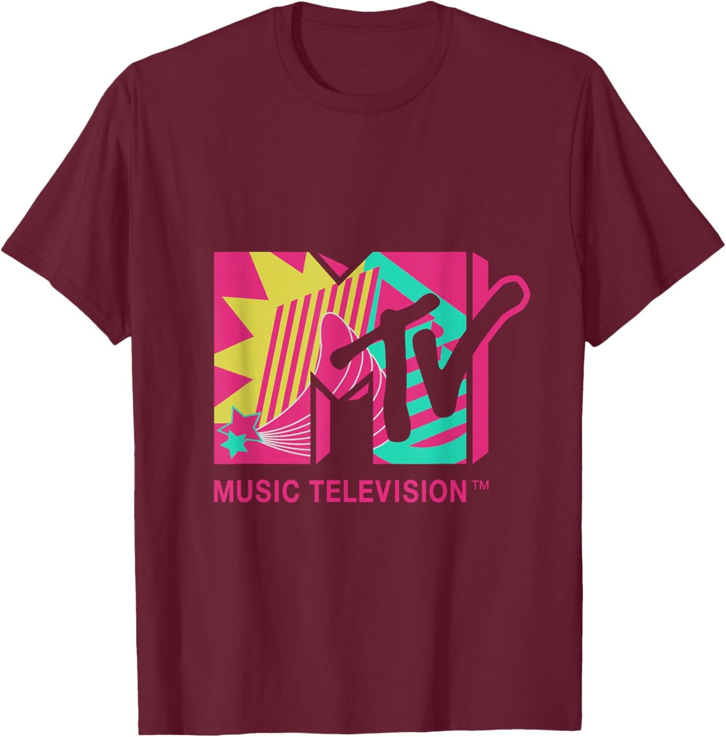 Klassisches MTV-Logo, rosa und blaugrünes Design T-Shirt - T-Shirt | Maroon