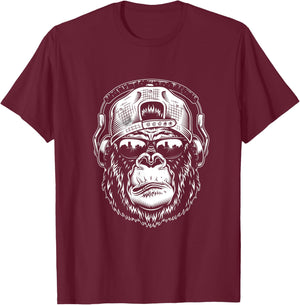 Monkey Cool Chimpanzee Sunglasses Headphones T-Shirt - T-Shirt | Maroon