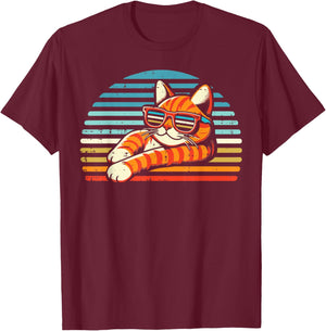 Retro Orange Cat Sunglasses Women Kids T-Shirt - T-Shirt | Maroon