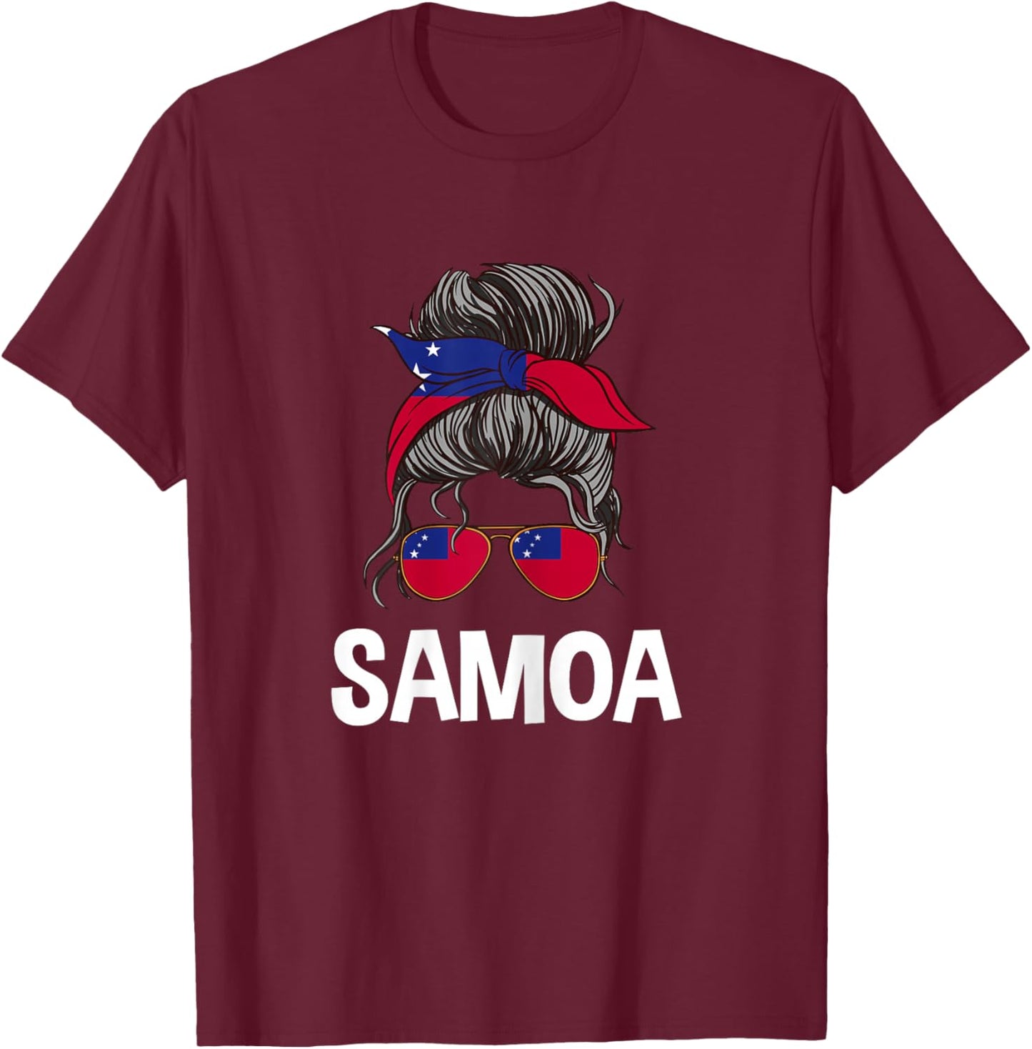 Samoa Messy Bun Girl Samoan Pride Flag Design T-Shirt - T-Shirt | Maroon