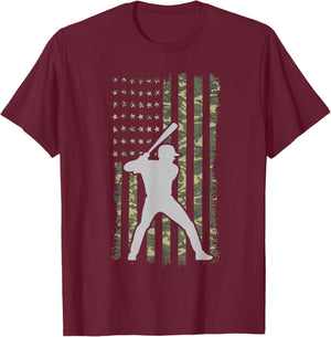 Baseball Player Gifts American Flag Baseball USA T-Shirt - T-Shirt | Maroon