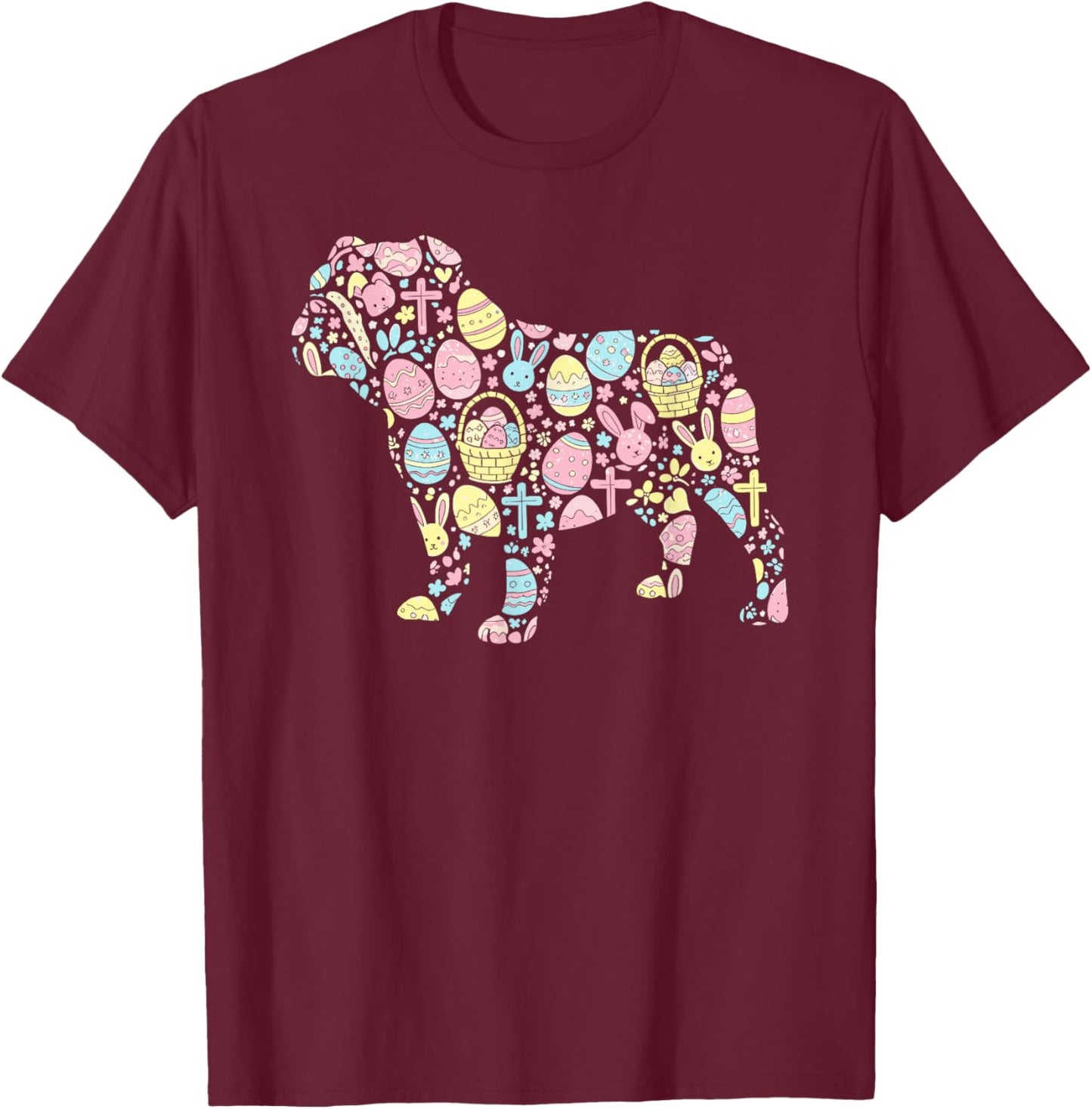 English Bulldog Bunny Easter Egg Easter Day Kids T-Shirt - T-Shirt | Maroon