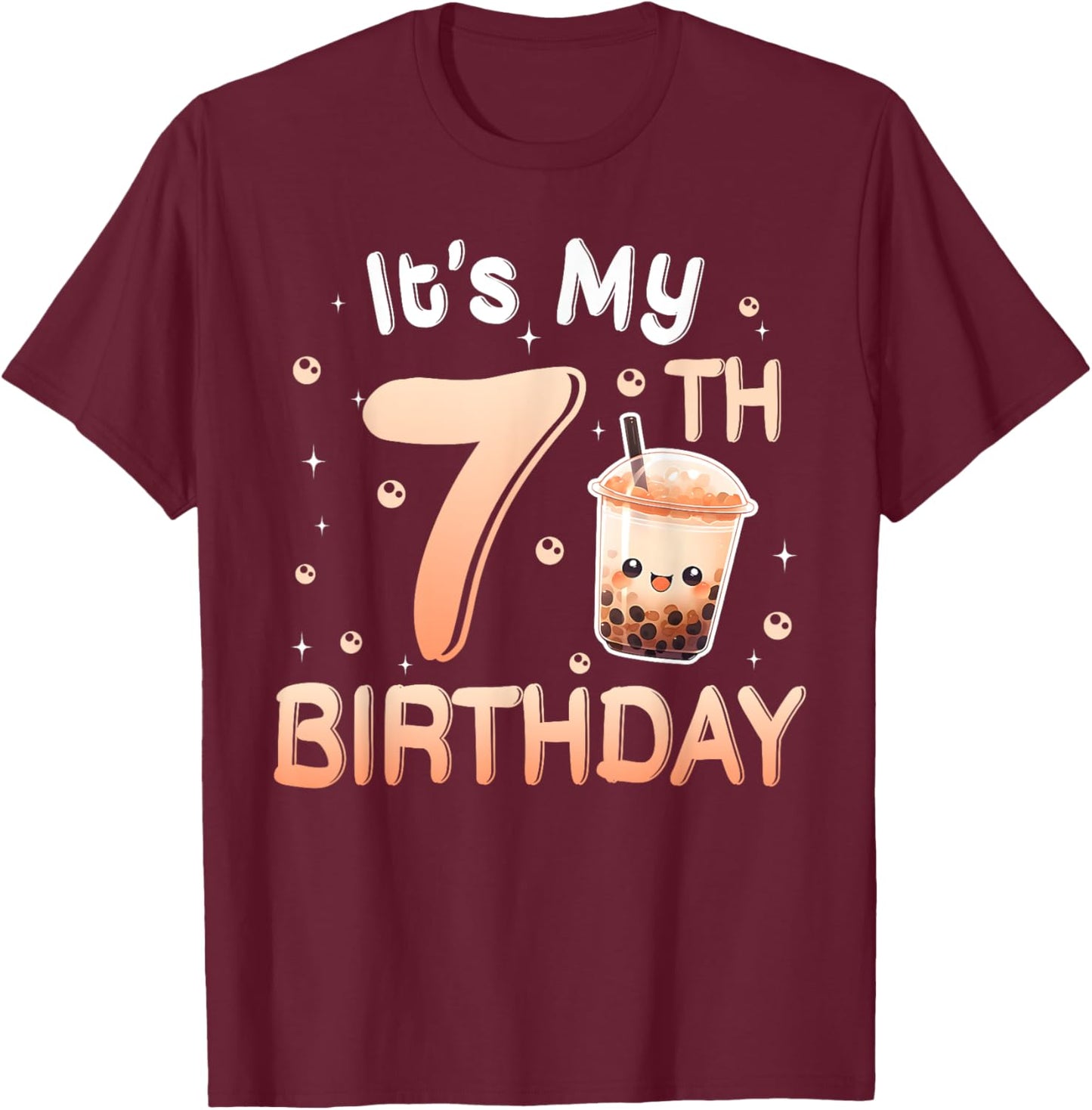 It's My 7th Birthday Bubble Boba Tea Party 7 Year Old Girl T-Shirt - T-Shirt | Maroon