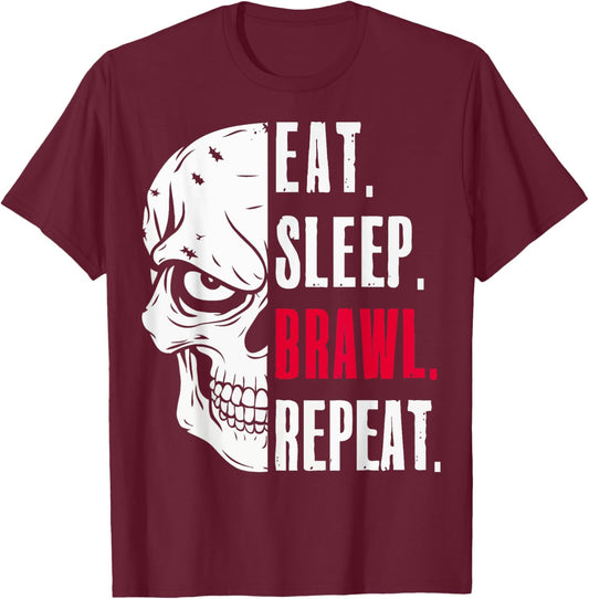 Eat Sleep Brawl Repeat Funny Video Gamer Gaming T-Shirt - T-Shirt | Maroon