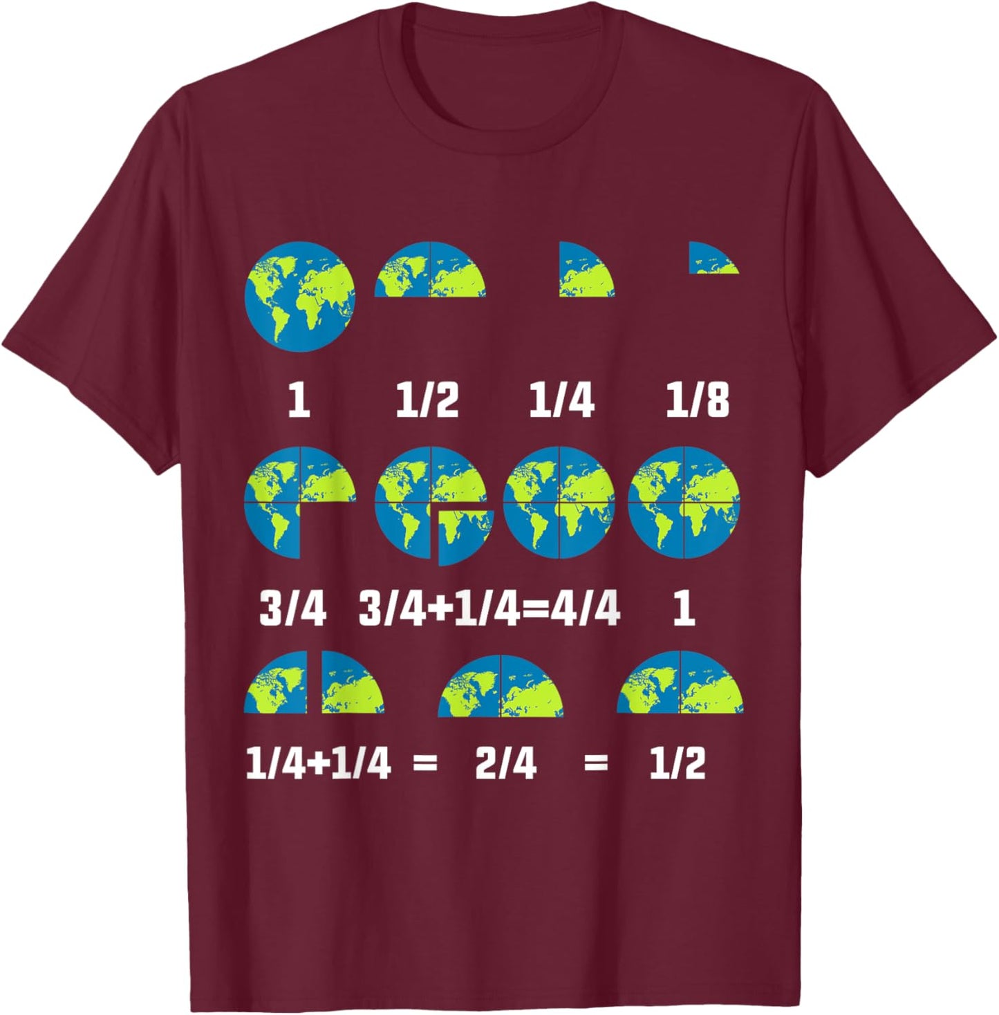 Educational Earth Day Fractions Math Learning Teacher Design T-Shirt - T-Shirt | Maroon