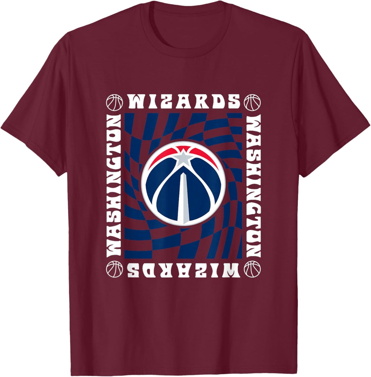 NBA Washington Wizards Retro Checkerboard Wave T-Shirt - T-Shirt | Maroon