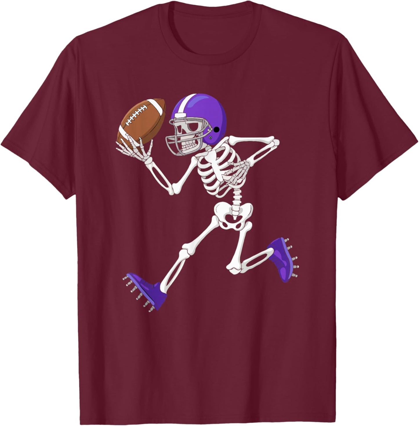 American Football Skeleton Player Funny Halloween Men Boys T-Shirt - T-Shirt | Maroon